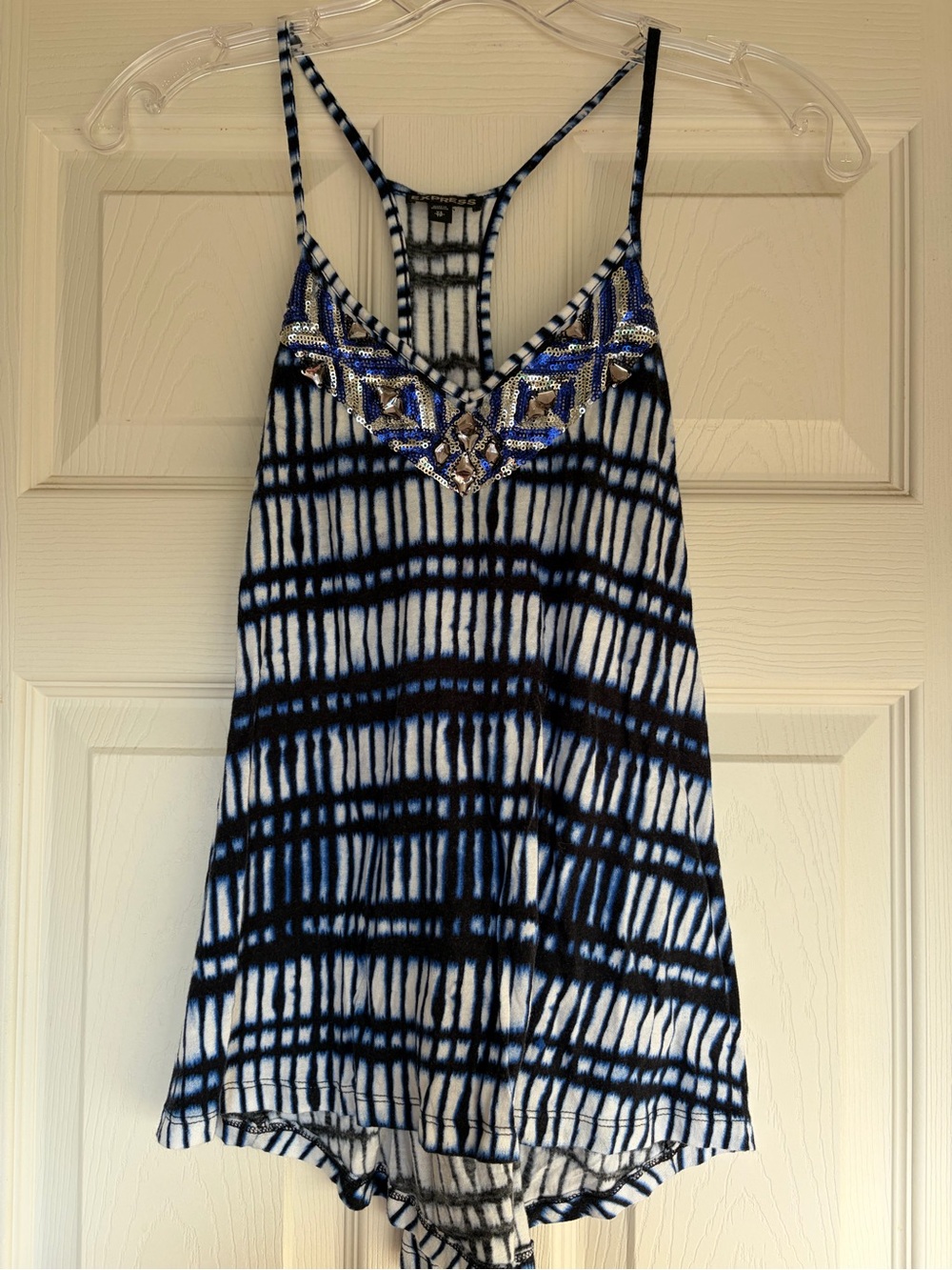Blue & White Tie-Dye Beaded Romper